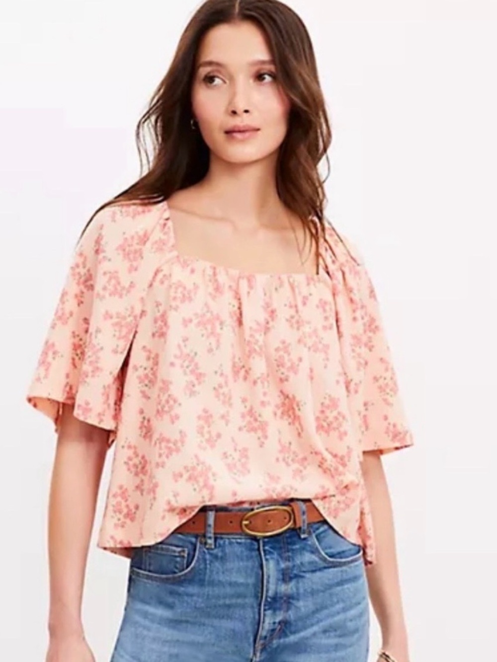 LOFT Peach Floral Textured Blouse